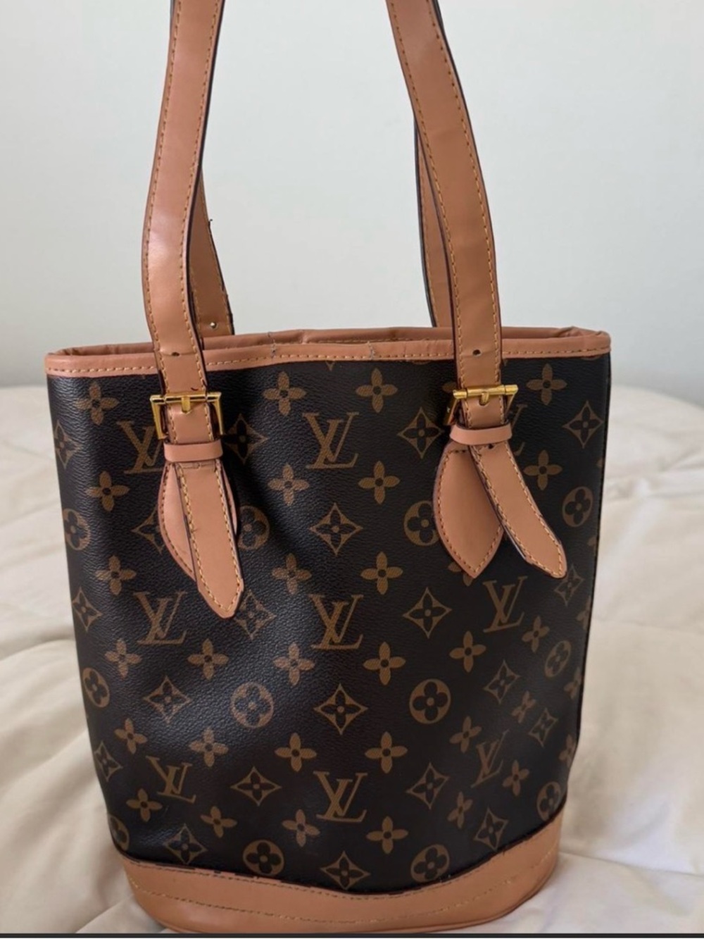 Louis Vuitton Brown Monogram Canvas Bucket Tote with Tan Trim